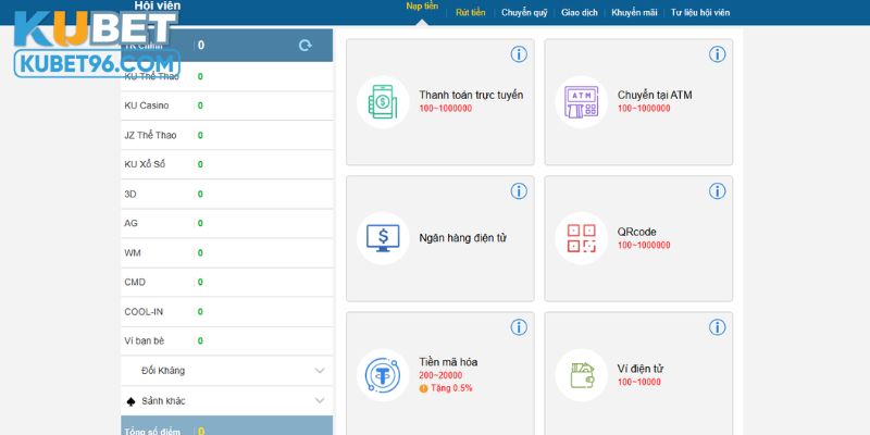 Cách thức nạp rút tiền thường diễn ra chỉ trong vài phút